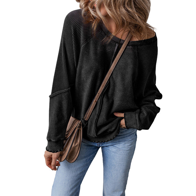 Women's Simple All-match Off-shoulder Casual Loose Round Neck Sweater