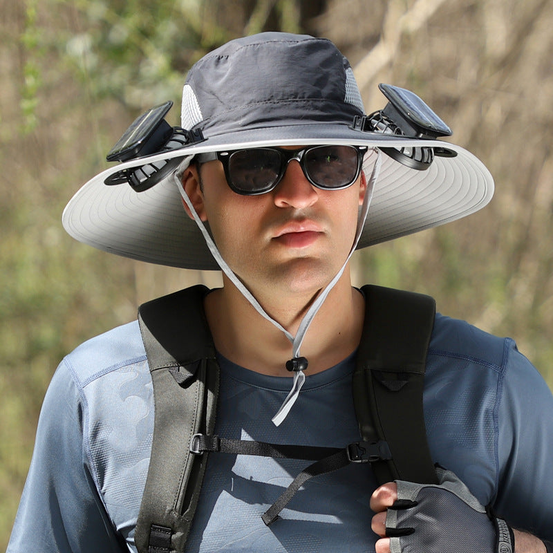 Removable Solar Energy Recharge Fan Embedded Big Brim Hat