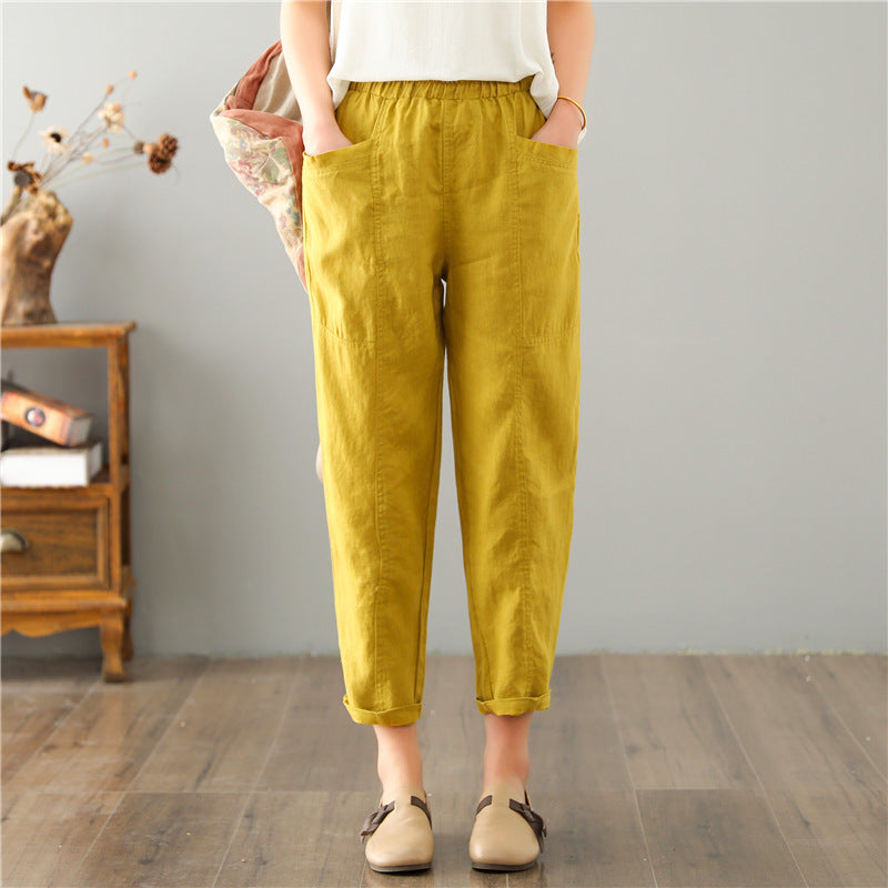 Women's Linen Leisure High Waist Loose Casual Pants