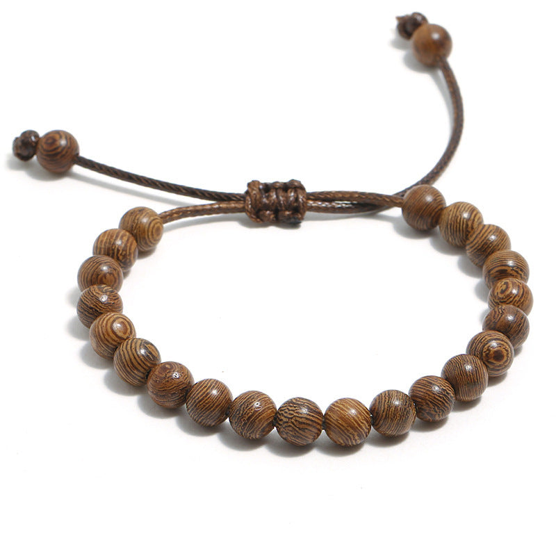 Simple Pulling Rope Wooden Bead Adjustable Bracelet Ornament