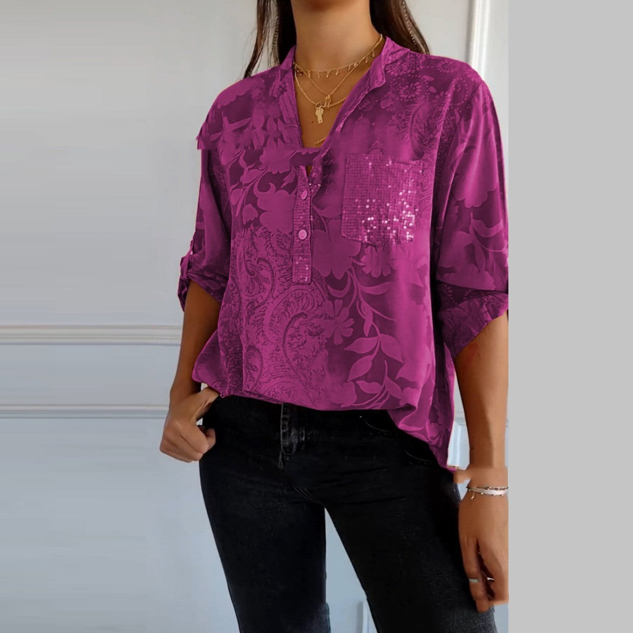 European And American Women's Clothing Fashion Elegant Printed Shirt Top