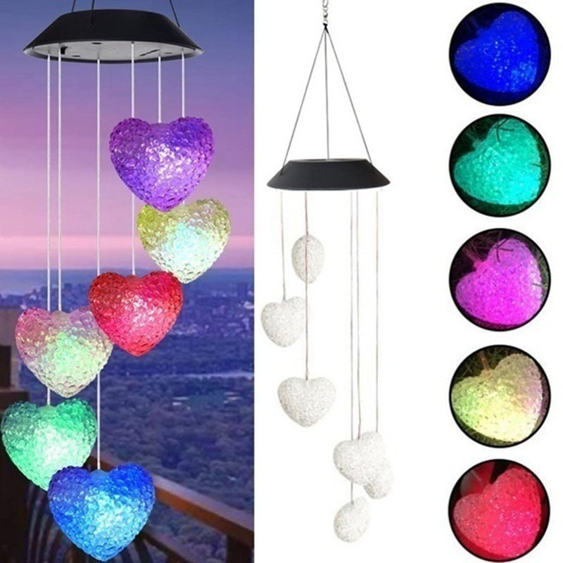 Color Changing Solar Power Wind Chime Crystal Ball Hummingbird Butterfly Waterproof Outdoor Windchime Light For Patio Yard Garde