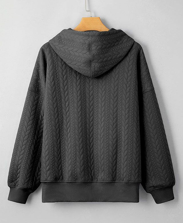 Twist Texture Solid Color Casual Hoodie Sweater Top