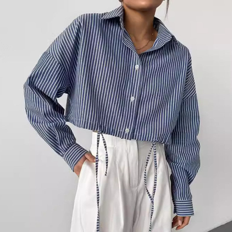 Long Sleeve Niche Cropped Striped Shirt Fashion