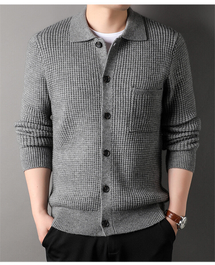 Twist Jacquard Lapel Sweater Cardigan Men's Outer Wear Autumn And Winter Trends Fashion Slim Knit Top Coat