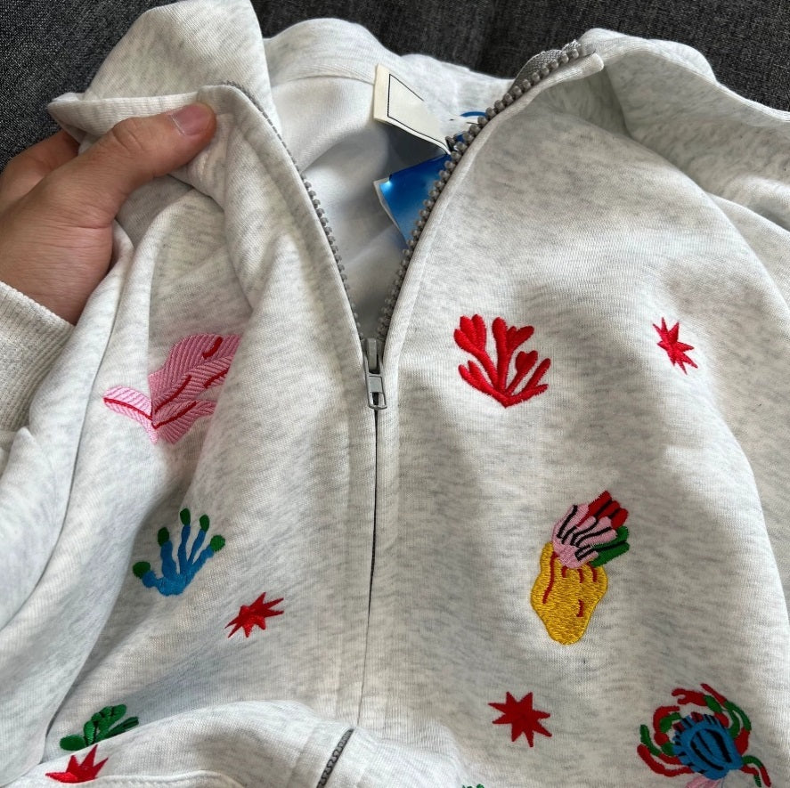 Women's American-style Retro Multi-element Embroidered Hooded Jacket