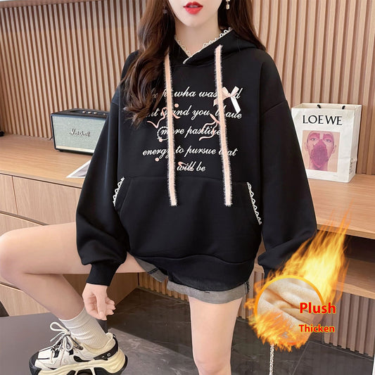 Hooded Design Letter Long Sleeve Sweater For Women