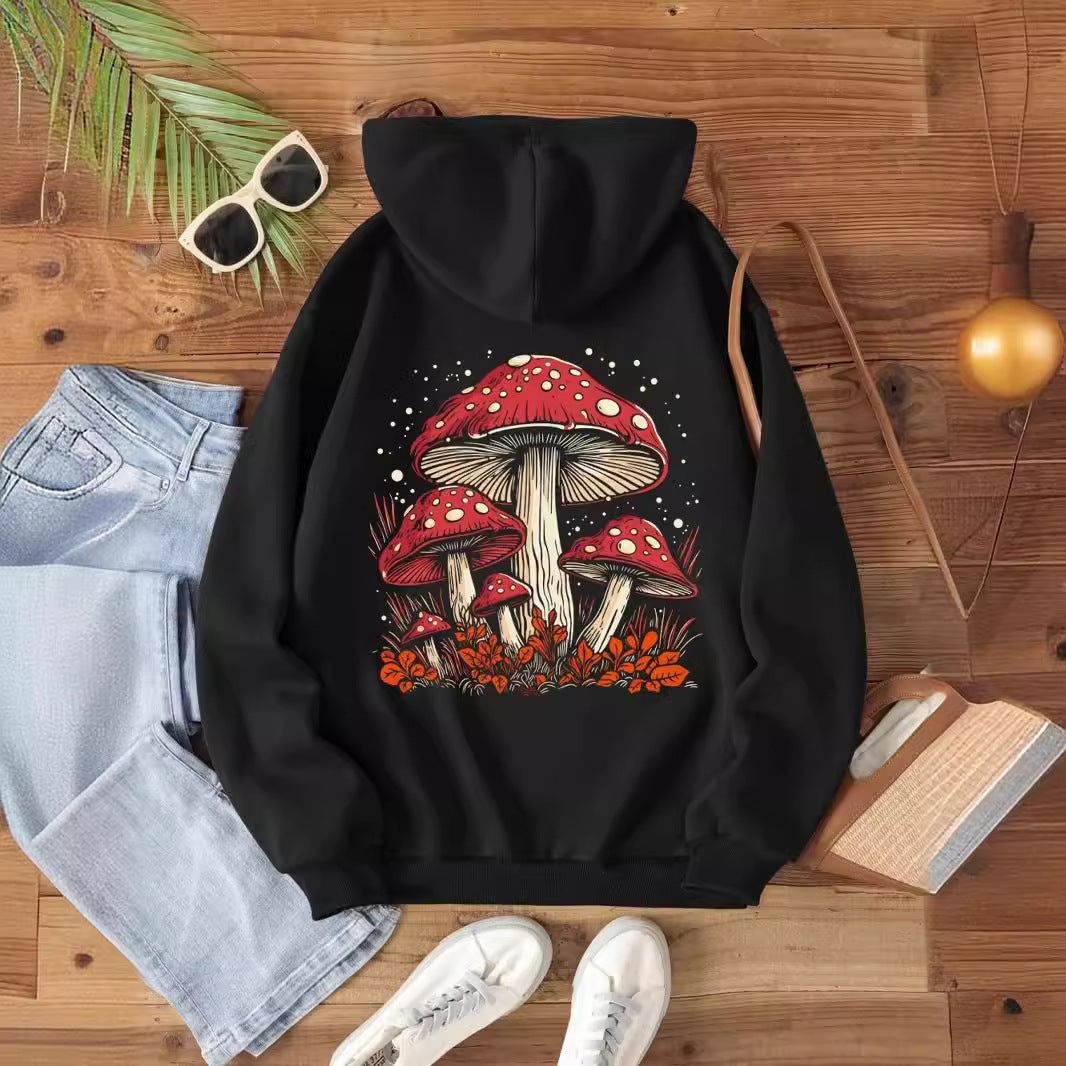 Women's Mushroom Fashion Printed Velvet Hoodie