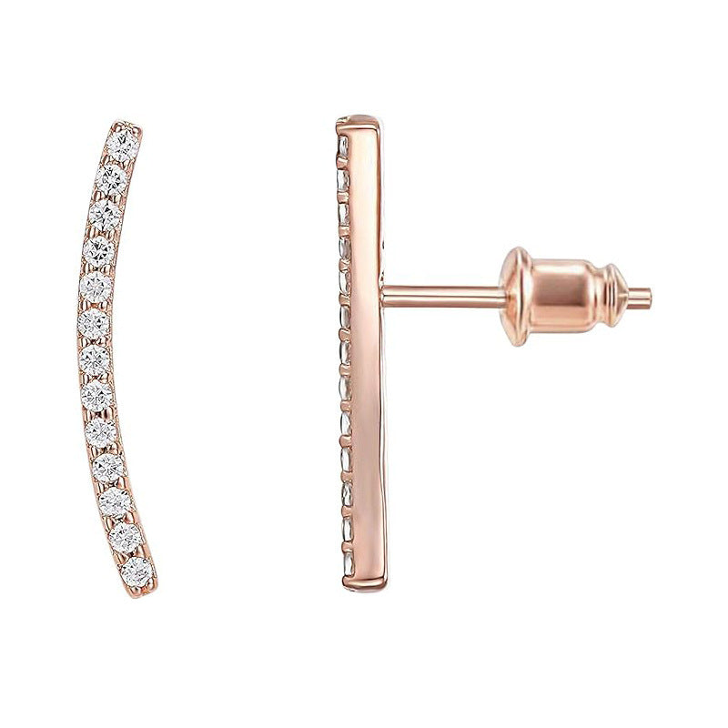 European And American High-grade Temperament Square Crystal Zircon Copper Plating 14K Gold Delicate Earrings