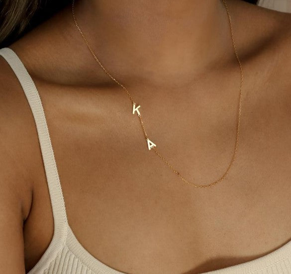 Silver Center Letter Necklace By Caitlyn Minimalist Sideways Initial Necklace Minimalist Name Necklace Perfect Gift For Mom