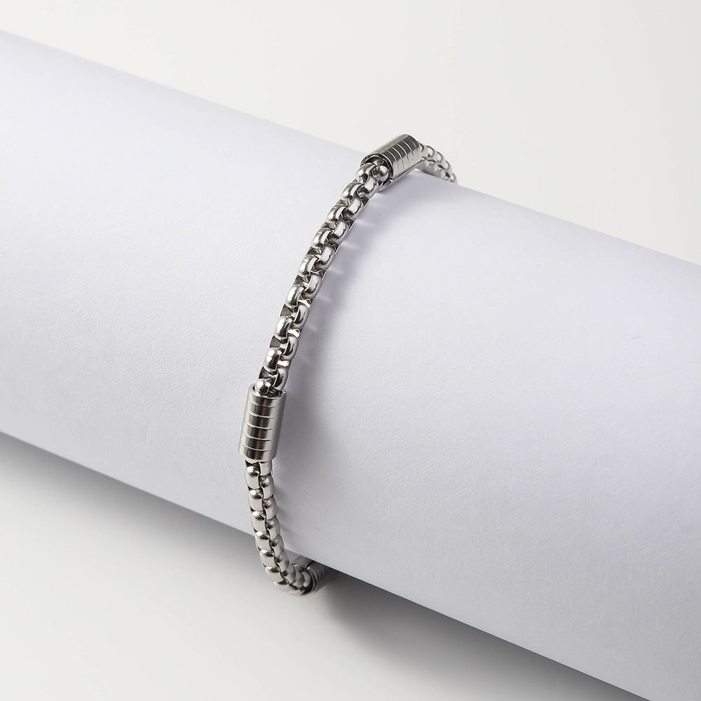 Men's Square Pearl Tube Chain Stainless Steel Bracelet