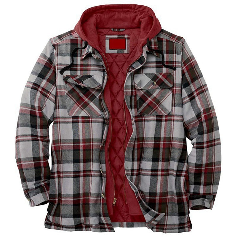 Checked Long Sleeve Hooded Jacket