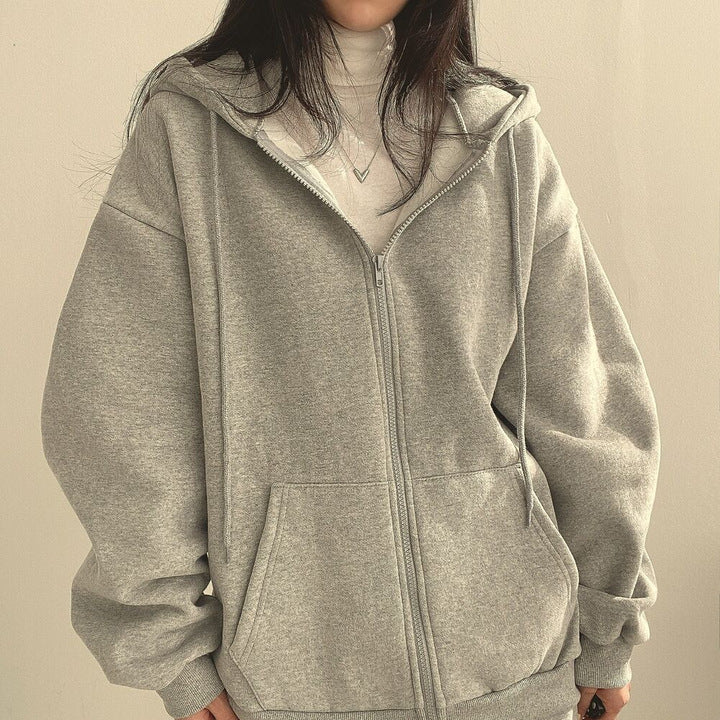 Zipper Plush And Thick Hood Sweater Women's Coat