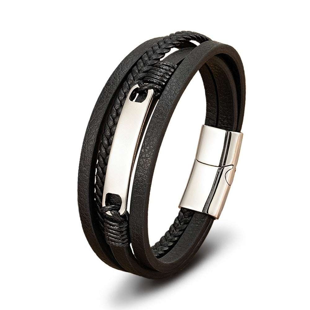 Multi-layer Woven Leather Bracelet Magnetic Buckle Stainless Steel Bracelet