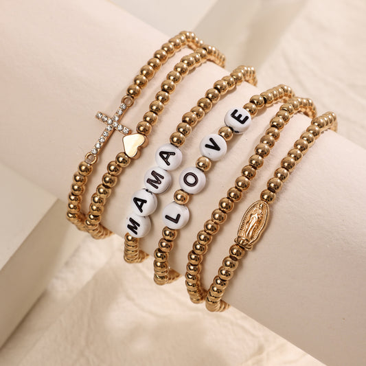 Bohemian Style Letter Bead Simple Gold Bead Handmade Bead Versatile Ethnic Style Layered Bracelet