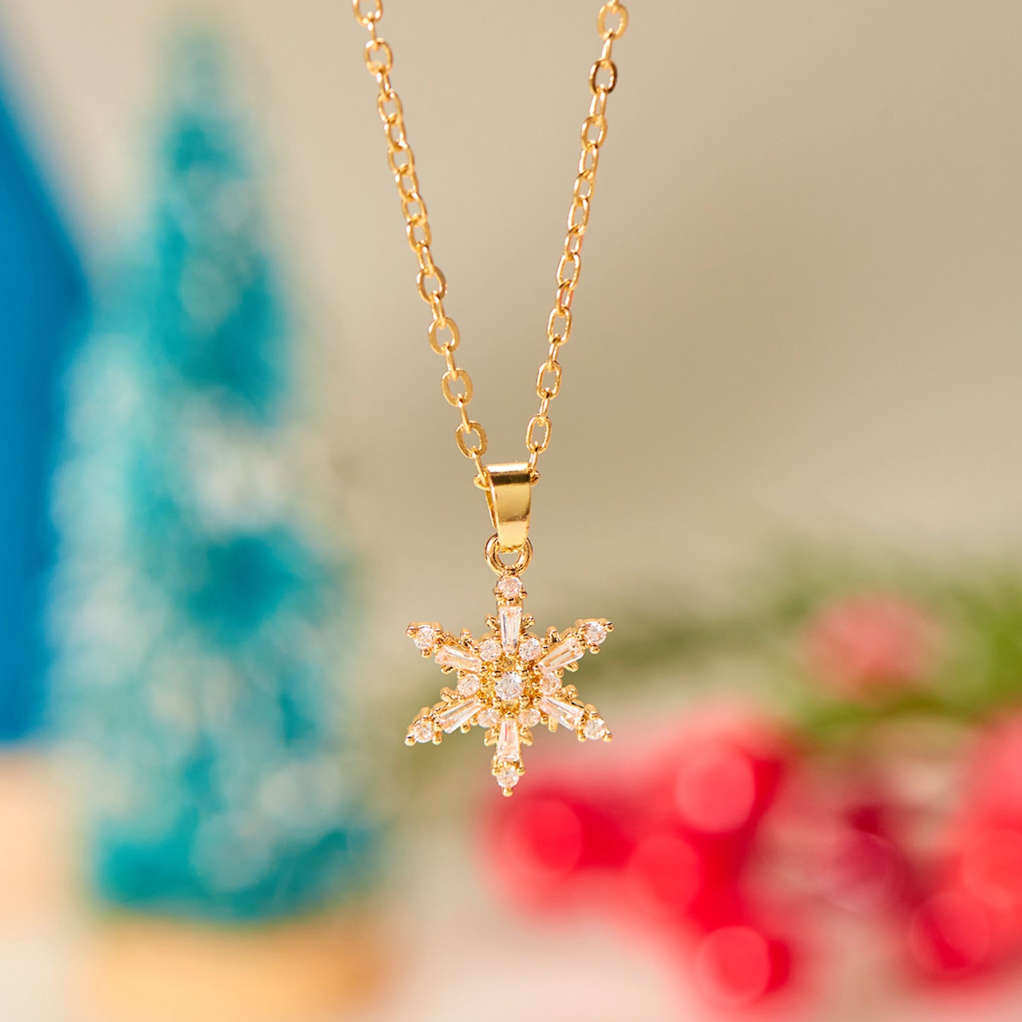 Christmas Necklace Snowflake Copper Inlaid Zirconium Paper Card Clavicle Chain