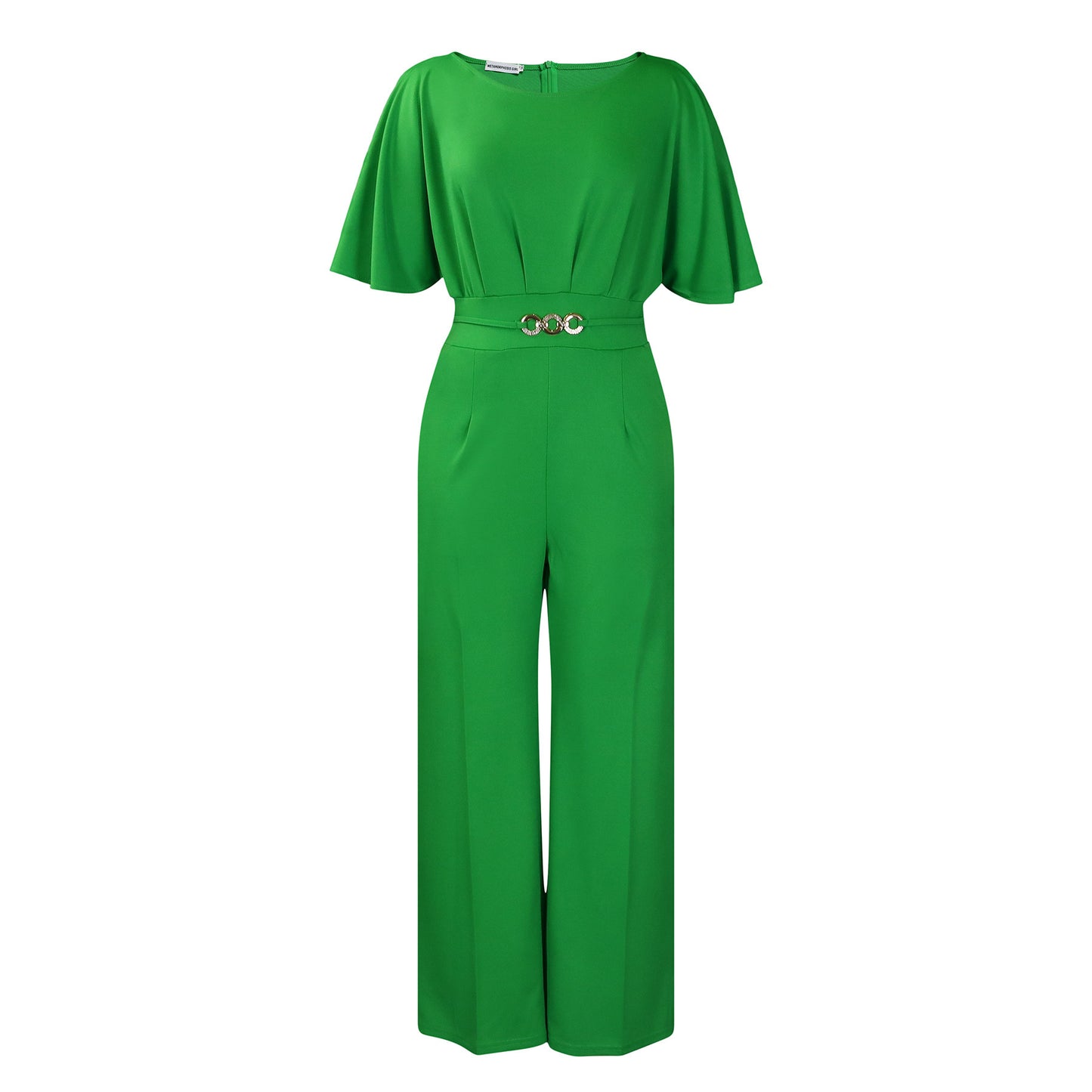 Fashion Round Neck Solid Color High Waist Plus Size African Wide Leg Jumpsuit