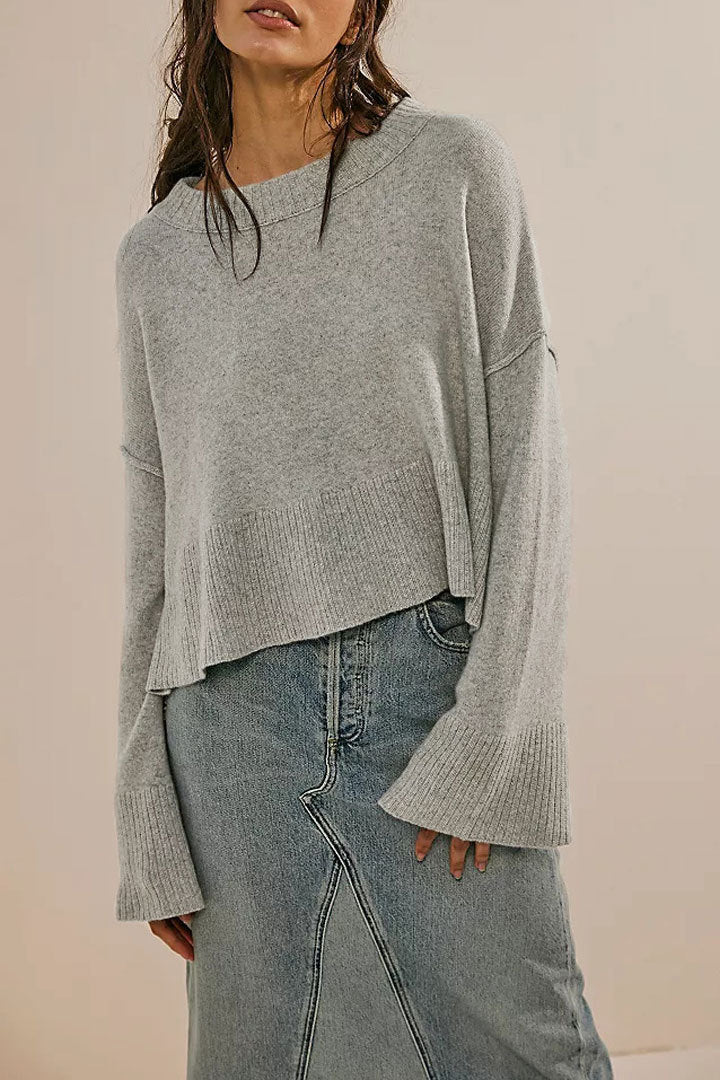 Solid Color Round-neck Flared Sleeves Pullover Sweater Fashion Sweater