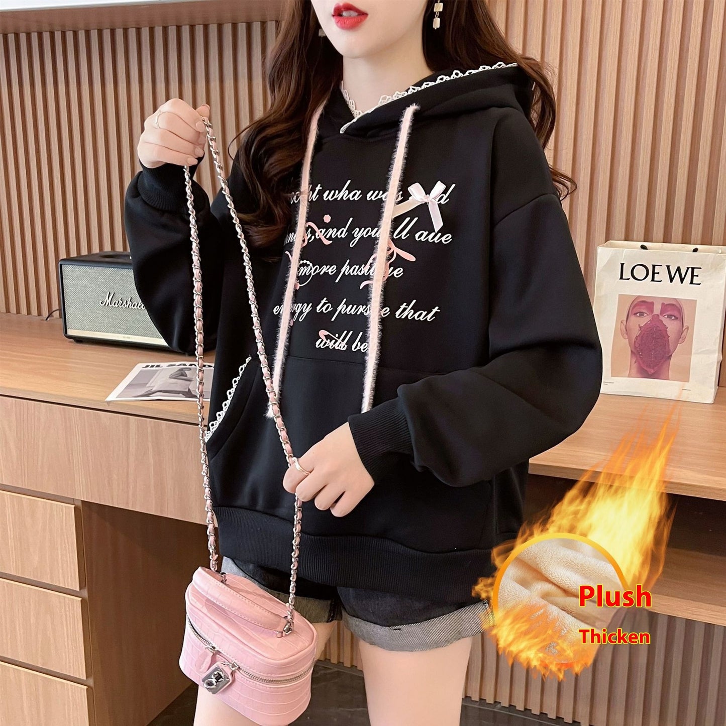 Hooded Design Letter Long Sleeve Sweater For Women