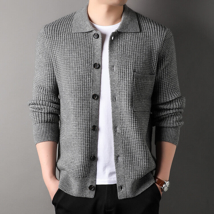 Twist Jacquard Lapel Sweater Cardigan Men's Outer Wear Autumn And Winter Trends Fashion Slim Knit Top Coat