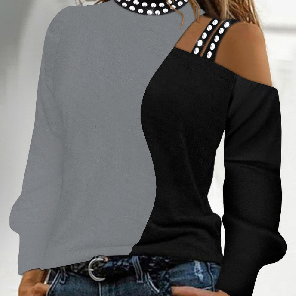 Women's Long Sleeve Loose Crew Neck Casual Bronzing T-shirt