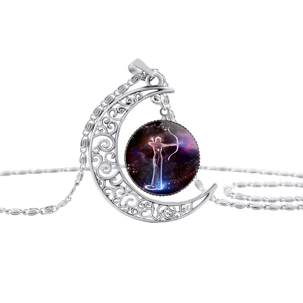 Starry Sky 12 Constellation Moon Necklace Time Gem