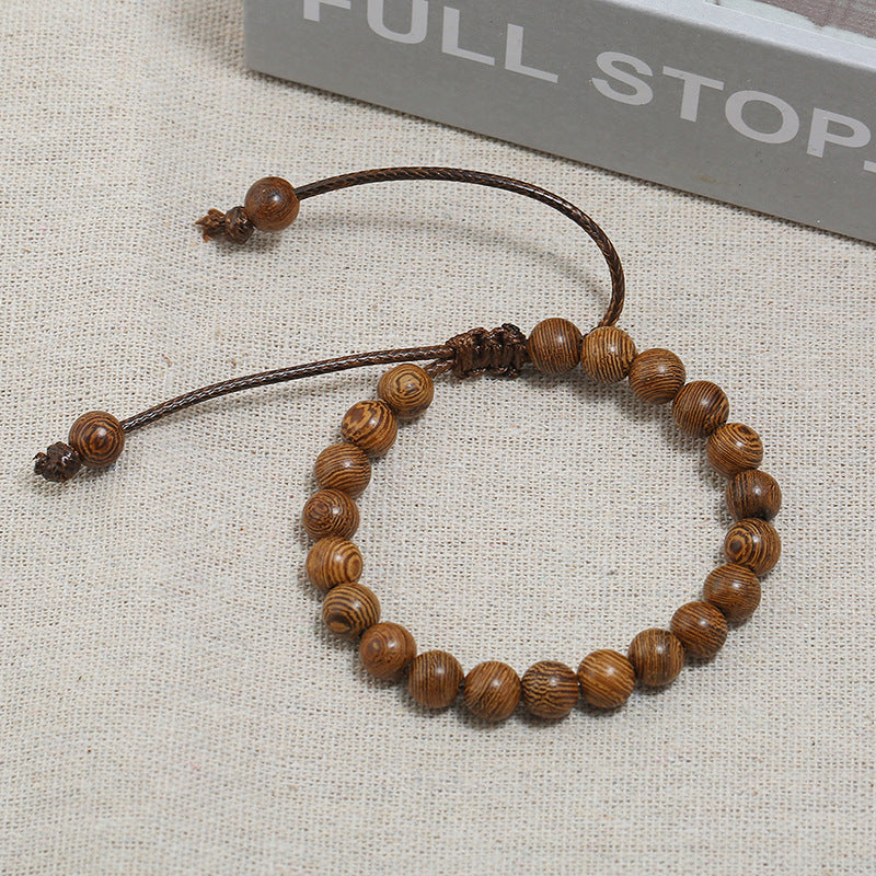 Simple Pulling Rope Wooden Bead Adjustable Bracelet Ornament