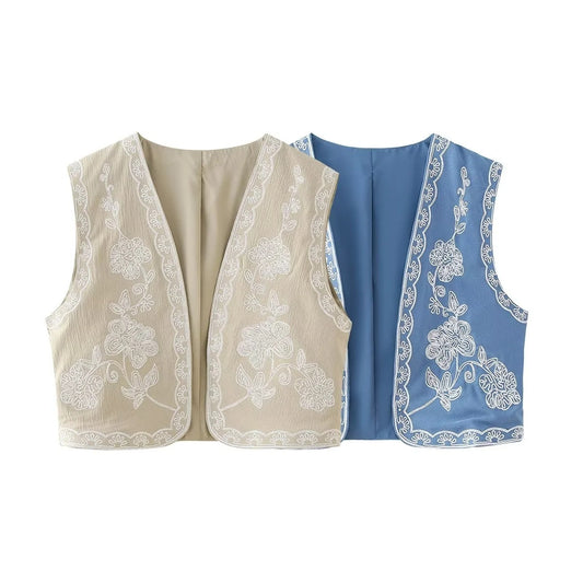 Fashion Women's Wear Embroidered Short Vest