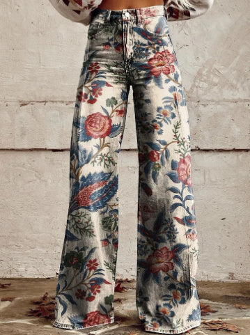 Thin Faux Denim Wide-leg Pants