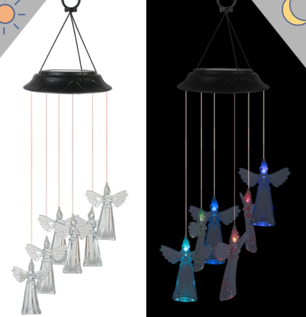 Color Changing Solar Power Wind Chime Crystal Ball Hummingbird Butterfly Waterproof Outdoor Windchime Light For Patio Yard Garde