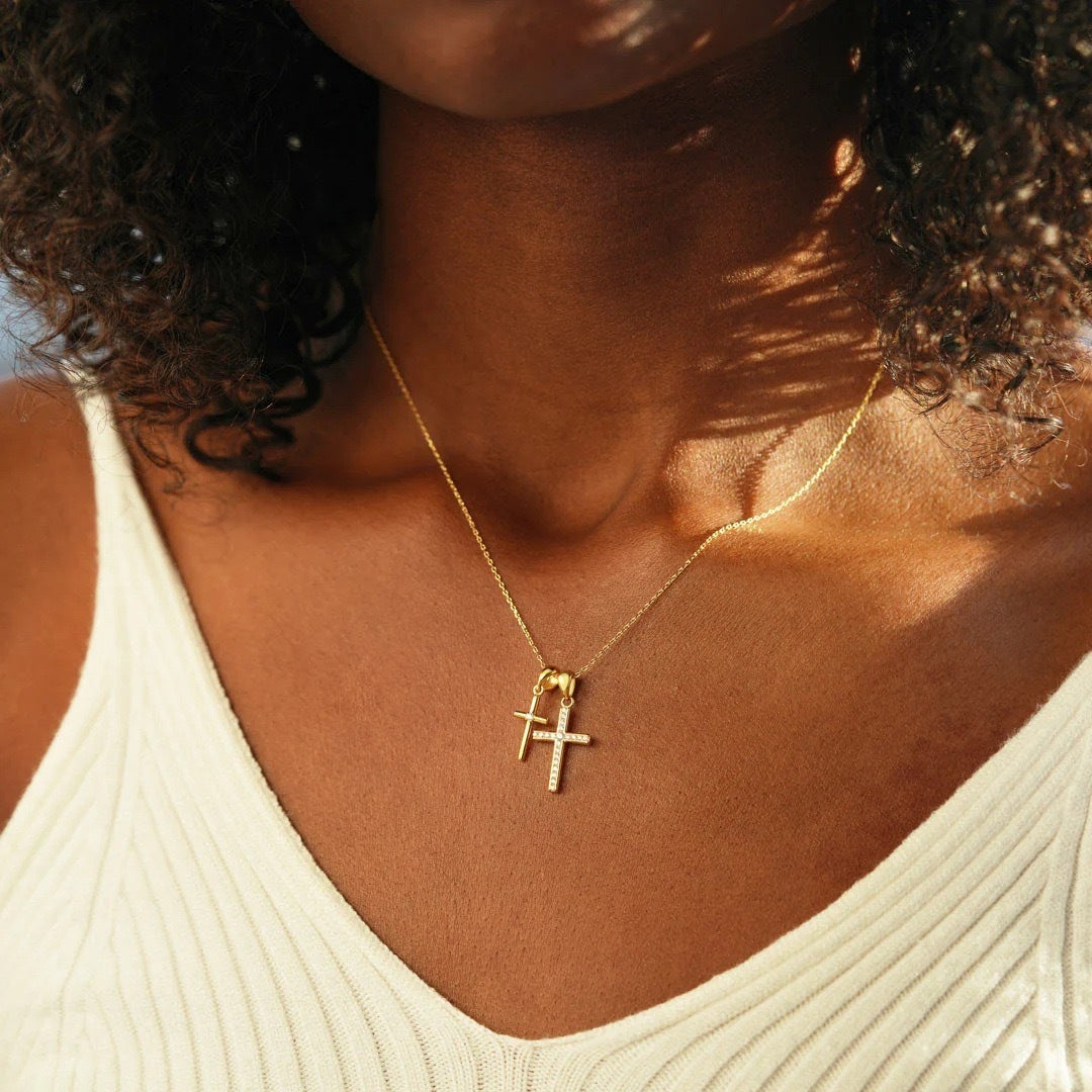 Silver Double Cross Necklace For Women