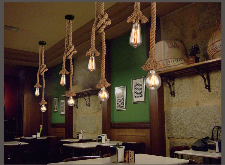 Coffee Shop Bar Hemp Rope Pendant Lamp