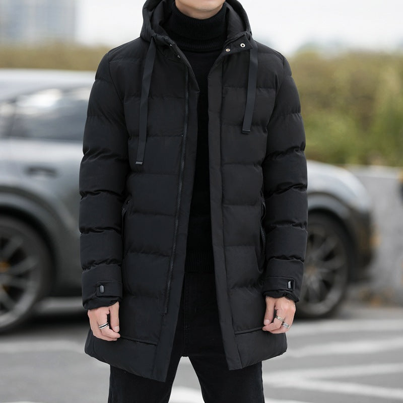 Long Hooded Jacket Men Winter Warm Windproof Coat Fashion Solid Color Clothes Outdoor