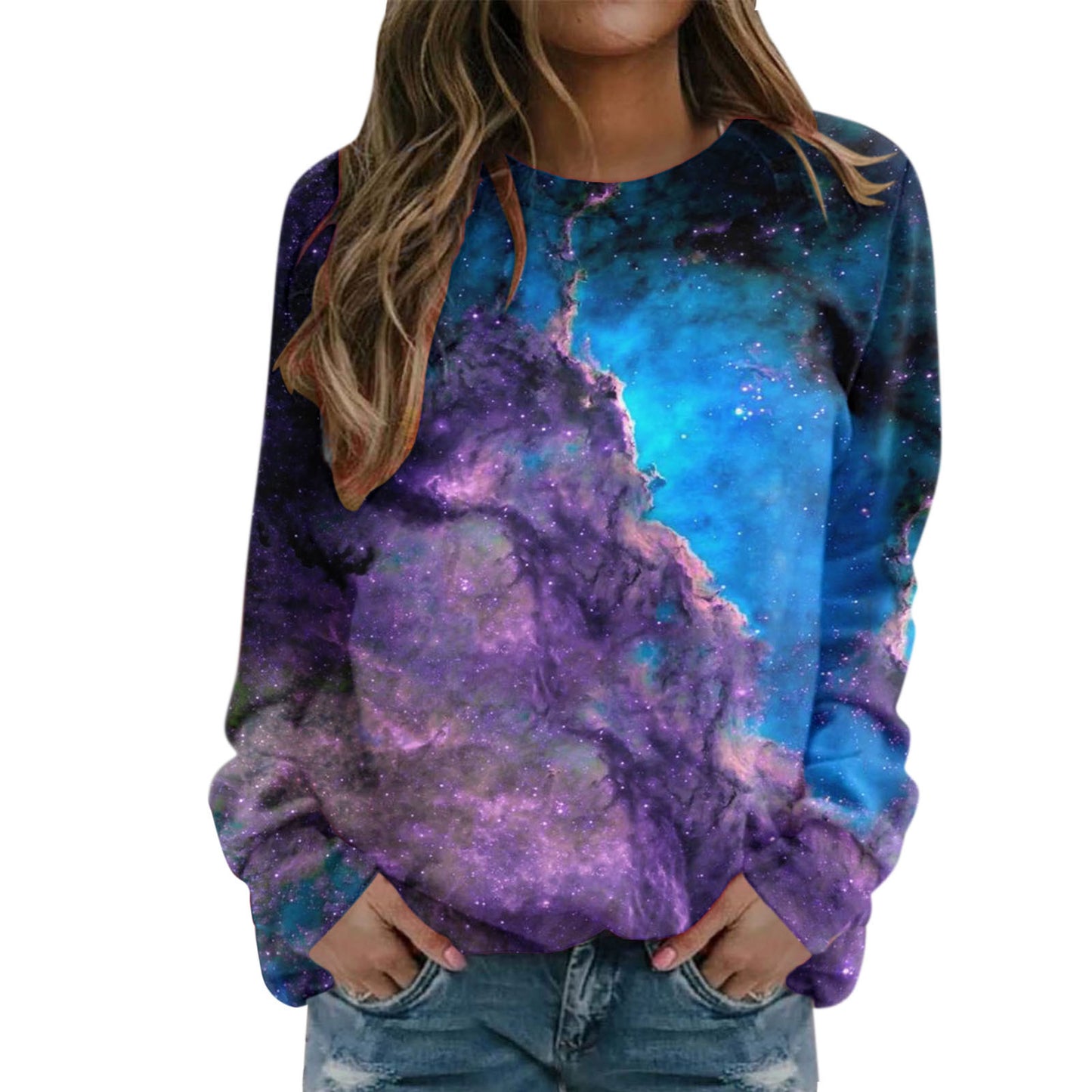 Starry Sky 3D Digital Printing Women's Round Neck Sweater