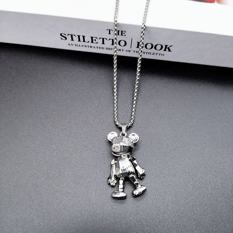 Cute Bear Necklace Fashion Personality Hip-hop Pendant Couple Versatile Fall Winter Sweater Chain Men Women Jewelry