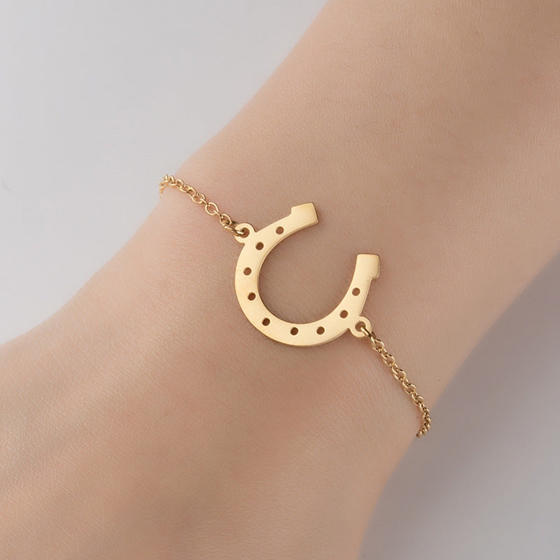 Light Luxury 18K Gold Women's Simple Lucky Horseshoe Bracelet