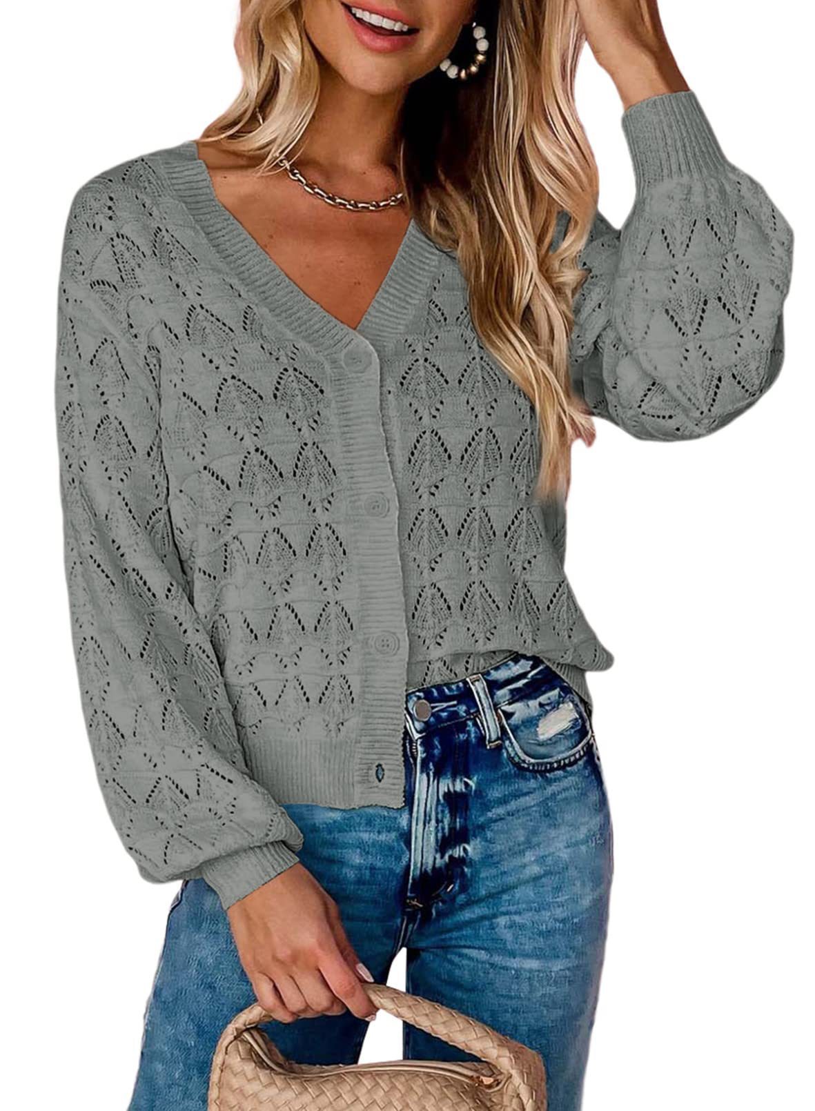 Fashion Short Cardigan Knitted Sweaters Women Autumn And Winter Long Sleeve Front-open V-neck Button-down Tops Clothes