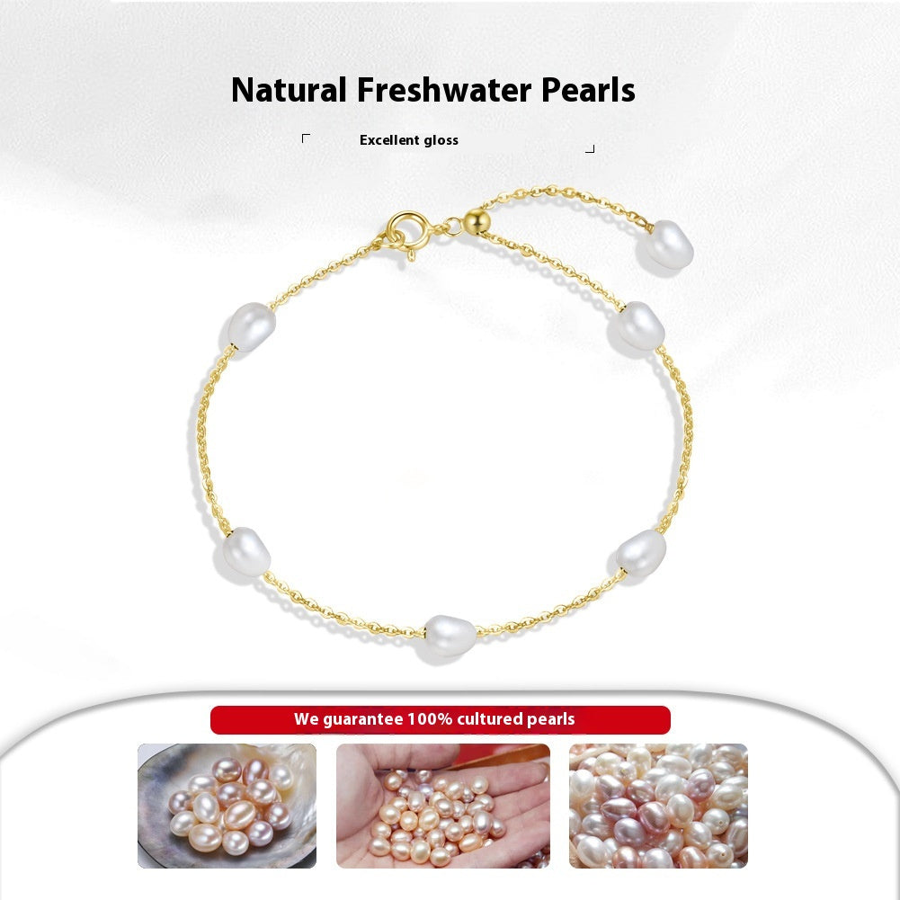 S925 Sterling Silver Bracelet Natural Freshwater Pearl 4mm Baroque