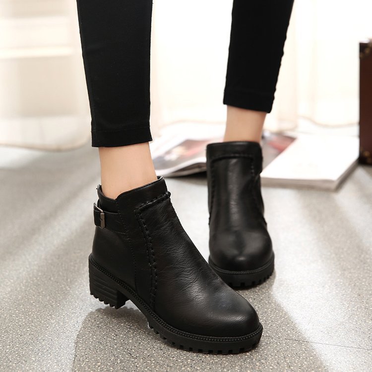 New Mid-heel Round Toe Ankle Boots Breathable Women's Shoes