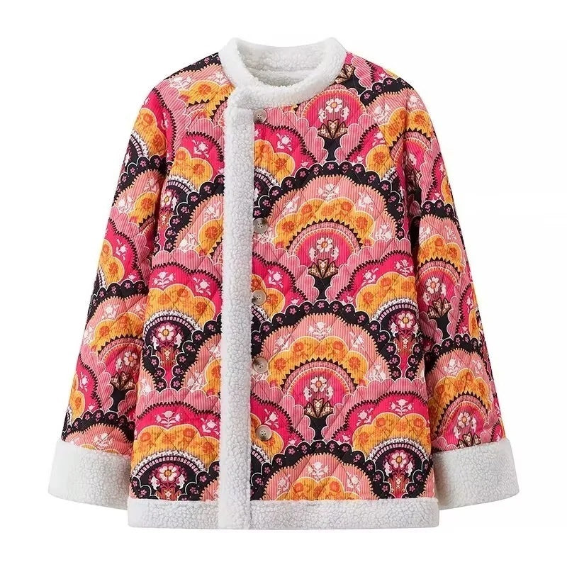 Women's Lamb Wool Printing Cotton Jacket