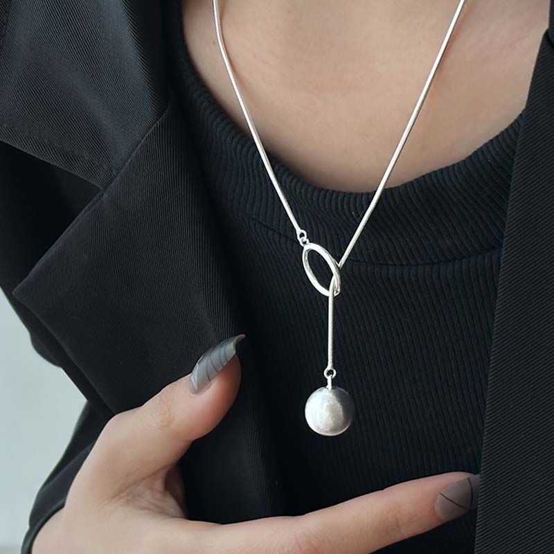 Ins Round Ball Ring Long Necklace Fashion Personality Temperament Sweater Chain Fall Winter Women's Jewelry