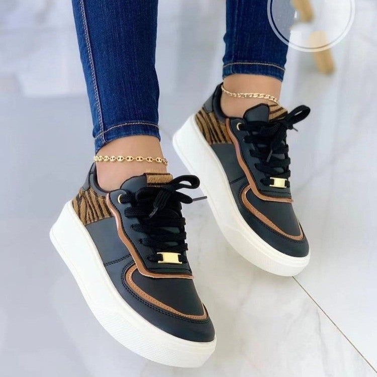 Stitching Tied Flat Lace-up Shoes Women