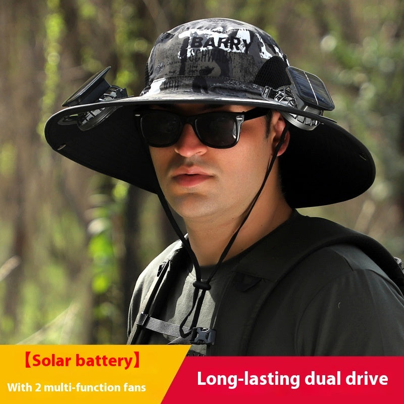 Removable Solar Energy Recharge Fan Embedded Big Brim Hat