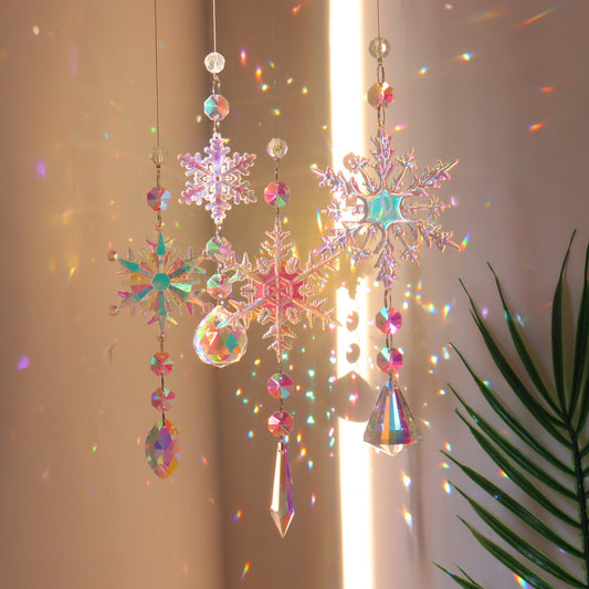 Christmas Colorful Snowflake Crystal Sun Catcher Ice Pillar Pendant Window Christmas Tree Decoration Party Pendant Christmas Decorations