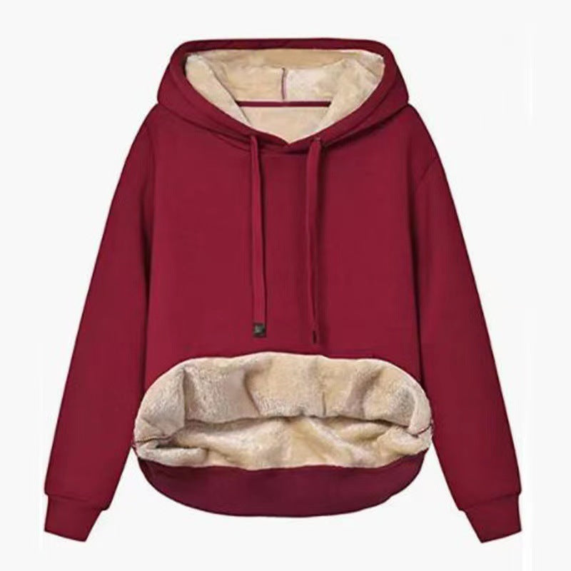 Velvet Padded Hooded Sweater Plush Women's Coat