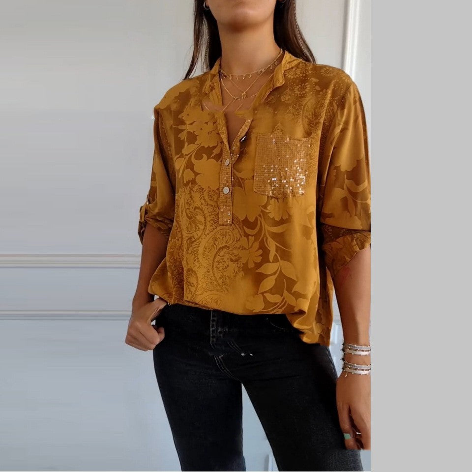 European And American Women's Clothing Fashion Elegant Printed Shirt Top