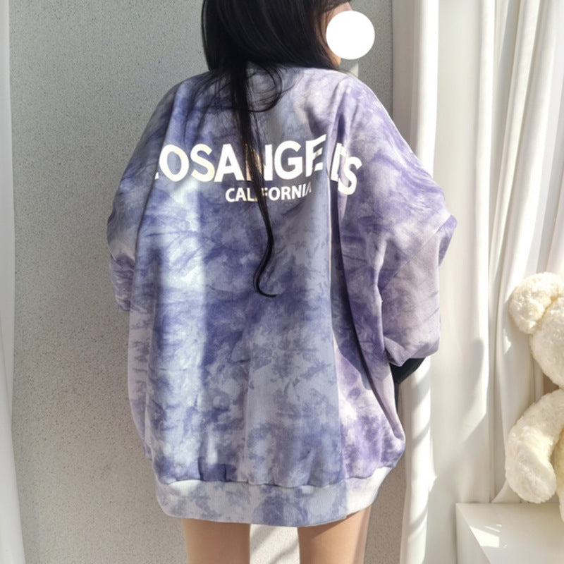 Tie-dyed Sweater Women's Cotton Loose Korean Top All-match Letters Spring And Autumn