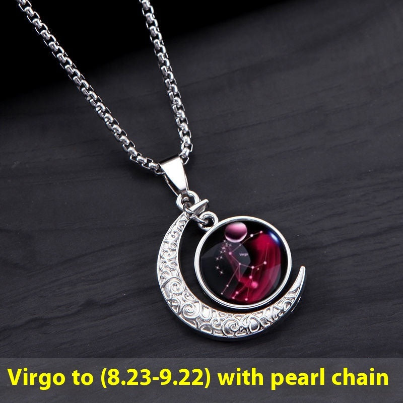 12 Constellation Moon Star Glowing Necklace Charm Jewelry Women Pendant Hollow Luminous Stone Pendant Necklace Gift