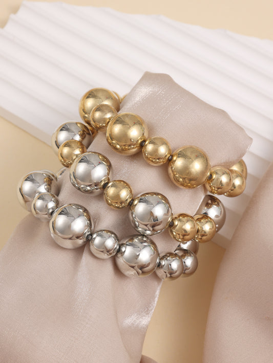 Punk Style Exaggerated Round Bead Chain Bracelet, Hip-hop Trend Geometric Metal Set Bracelet