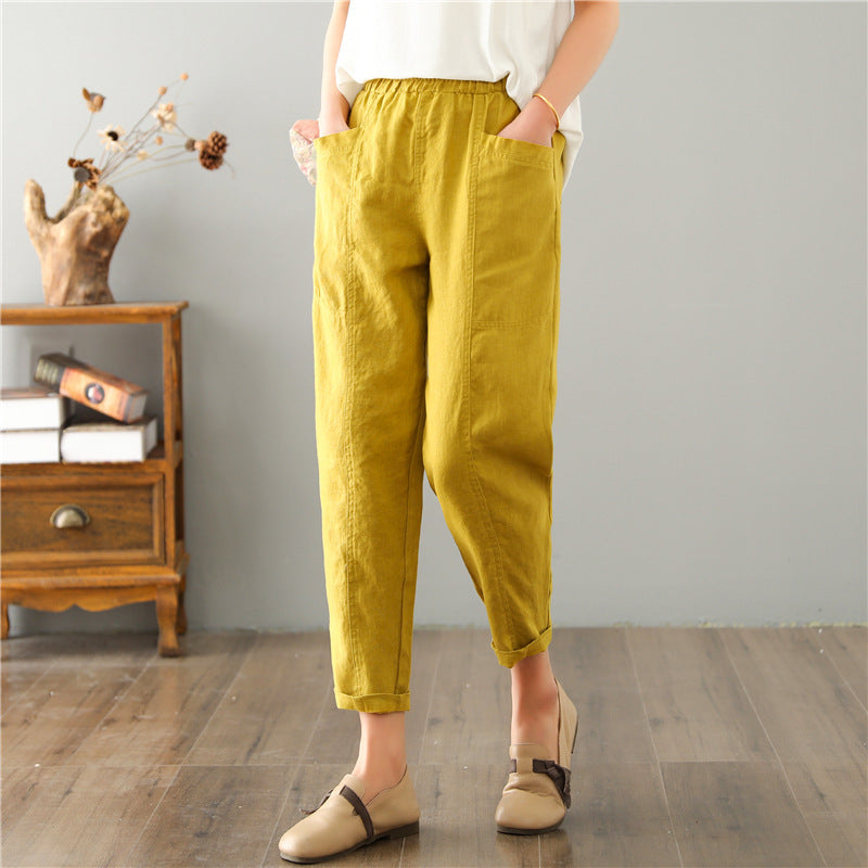 Women's Linen Leisure High Waist Loose Casual Pants